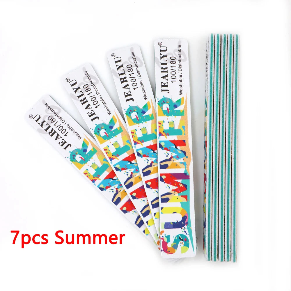 JEARLYU Nail File Buffer Set 100/180 Grit – 4 to 18 Pcs Nail File Buffer PRIMED 7pcs-Summer