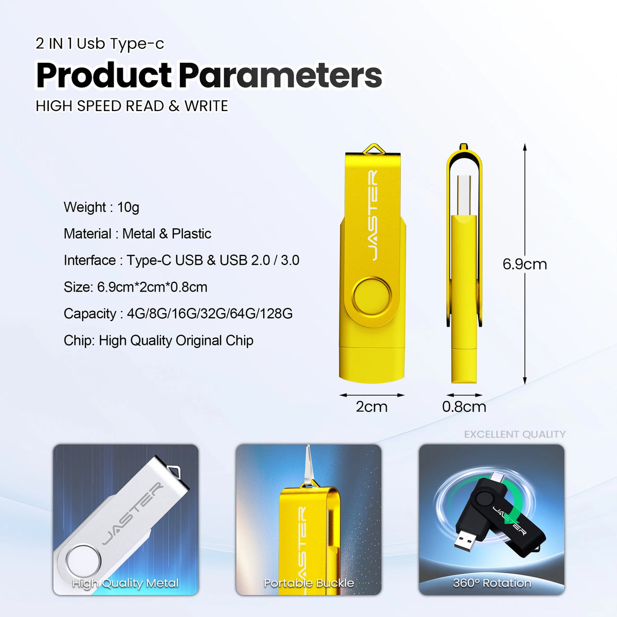 JASTER 2-in-1 Type-C USB 3.0 Flash Drive 16GB–128GB USB Flash Drive PRIMED