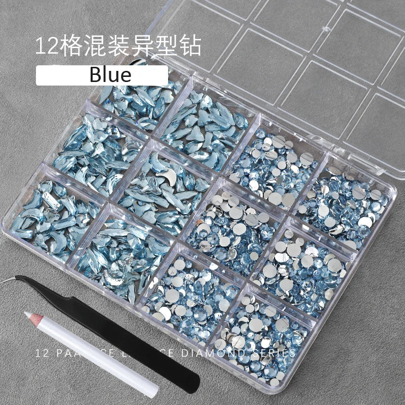 3D Crystal Nail Rhinestones Kit – 12 Shapes, Gems & Tweezer Nail Rhinestone Kit PRIMED ZB148-5