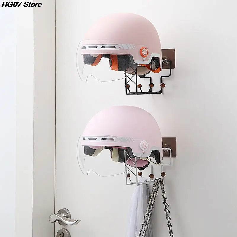 Wall-Mounted Helmet & Hat Holder – 4-Hook Storage Rack