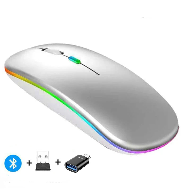 Wireless Bluetooth RGB Mouse – Silent, Rechargeable, LED Backlit Wireless Gaming Mouse PRIMED LED-Sliver B