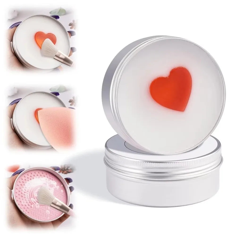 Makeup Brush Cleaner Soap with Silicone Mat | Heart Tin
