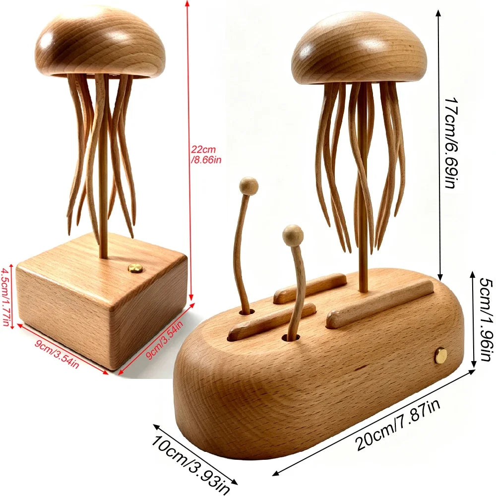 Wooden Jellyfish Automaton Sculpture – Kinetic Desk Decor