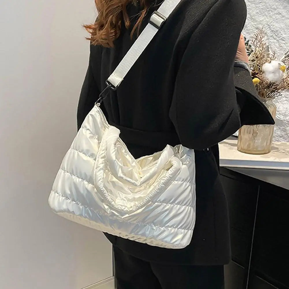 Women's Quilted Puffer Tote Bag – Shiny PU Crossbody Handbag Puffer Tote Bag PRIMED