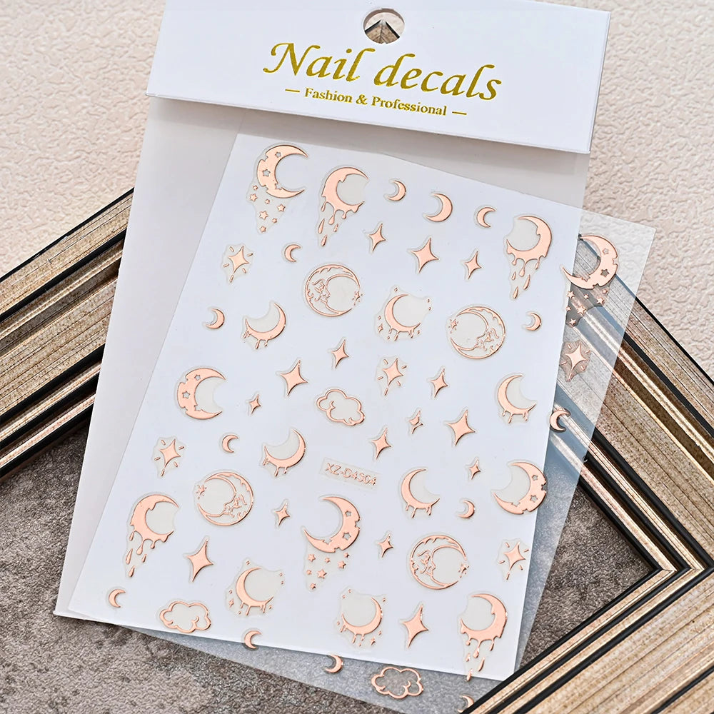 Rose Gold 3D Nail Stickers – Sun Moon Star Bohemian Art