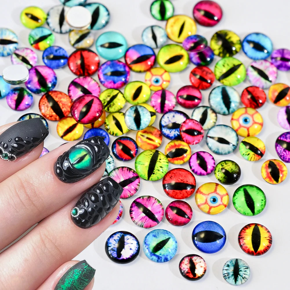 3D Cat Eye Nail Charms – Devil Eye Rhinestones 10–100Pcs Y2K Nail Art Rhinestones PRIMED