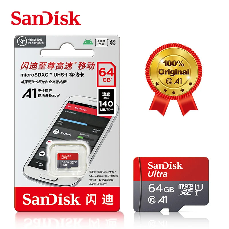 SanDisk Ultra microSD Card 32–256GB A1 U3 with SD Adapter Micro SD Card PRIMED