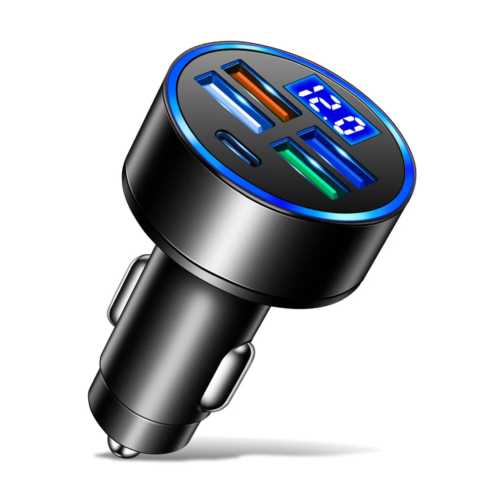 5-Port USB Car Charger 15W PD Type-C Fast Charging Adapter Car Charger Adapter PRIMED Black
