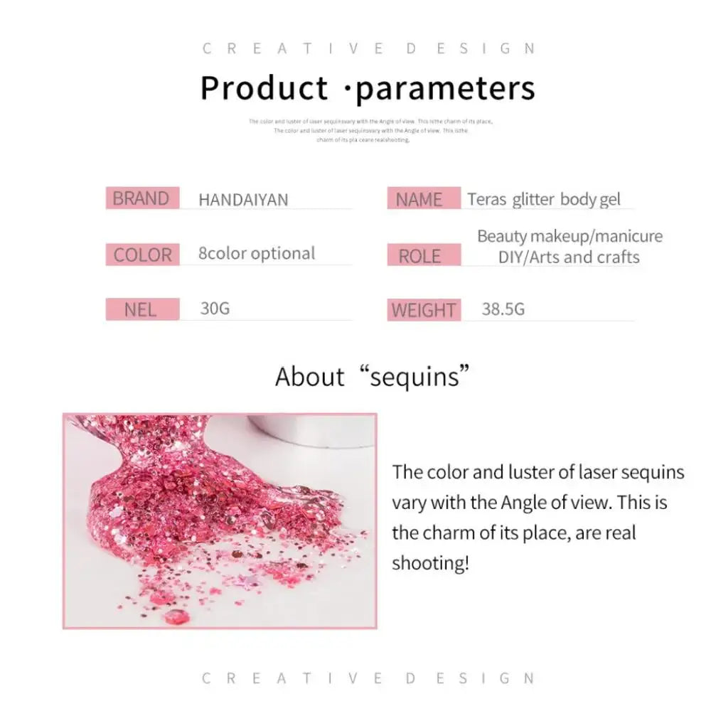 HANDAIYAN Body & Face Glitter Gel – Waterproof Sequins Makeup Body Glitter Gel PRIMED