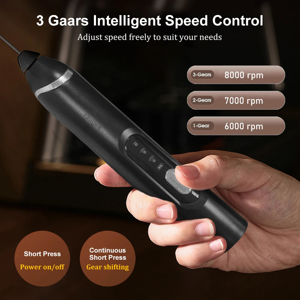 USB Rechargeable Handheld Milk Frother – 3-Speed Foam Maker