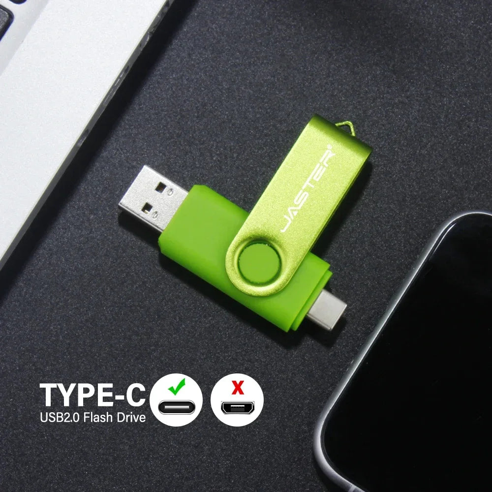 JASTER 2-in-1 Type-C USB Flash Drive 360° Rotate 16–128GB USB Flash Drive PRIMED