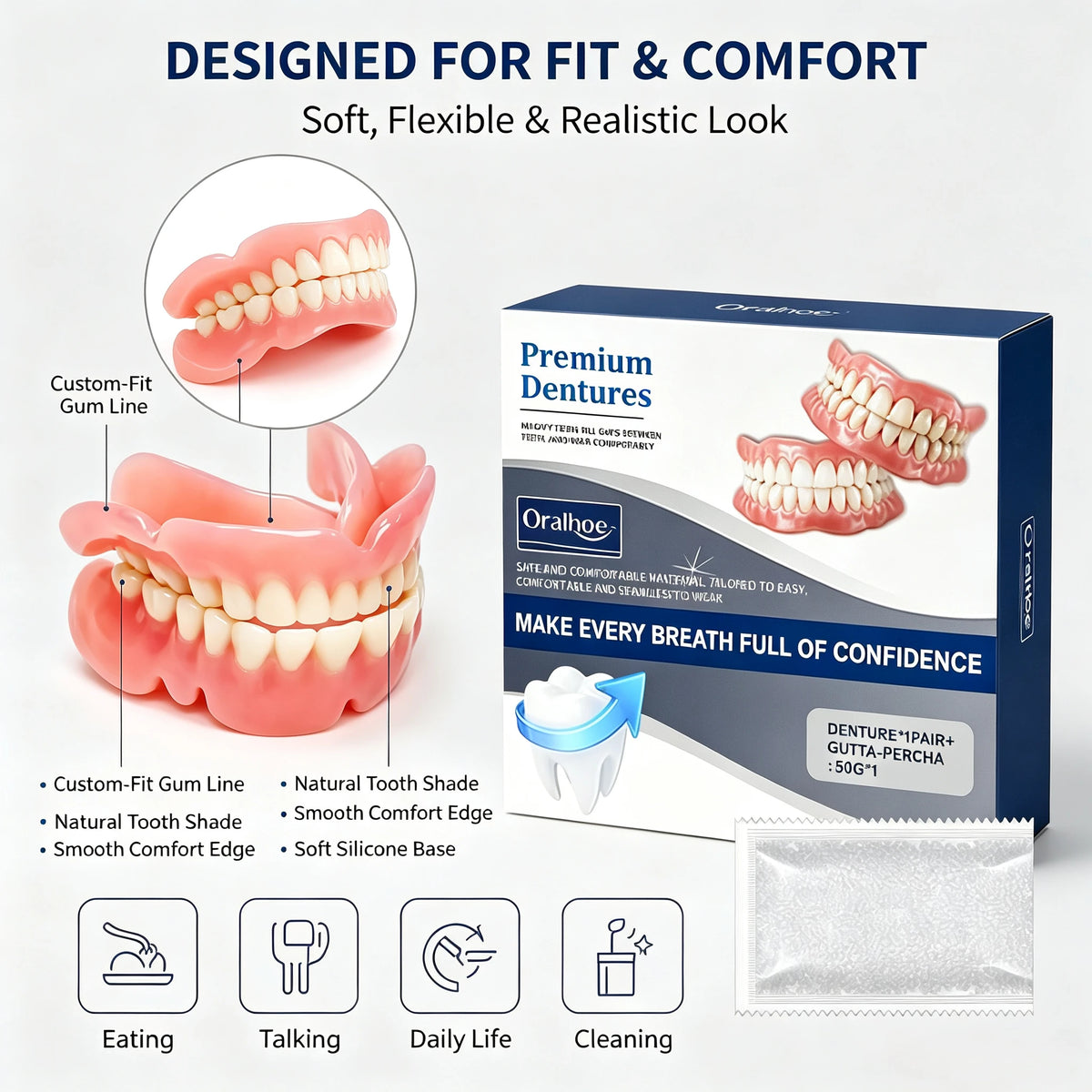 Soft Silicone Snap-On Dentures Full Set – Upper & Lower