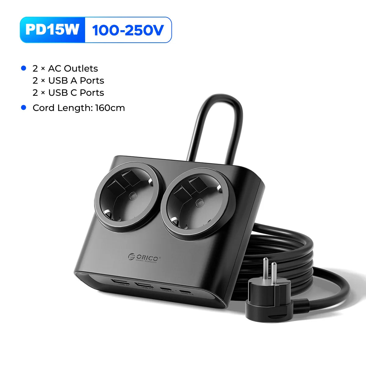 ORICO PD 15W Power Strip 2 USB-C 2 AC 2 USB-A EU Desk Charger Desktop Power Strip PRIMED 15W Black China Mainland EU Plug