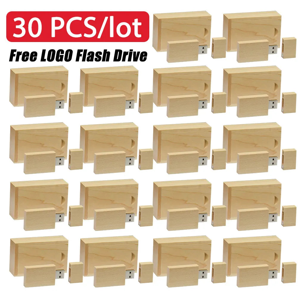 30-Pack Wooden Custom Logo USB Flash Drives 4GB–64GB USB Flash Drive PRIMED