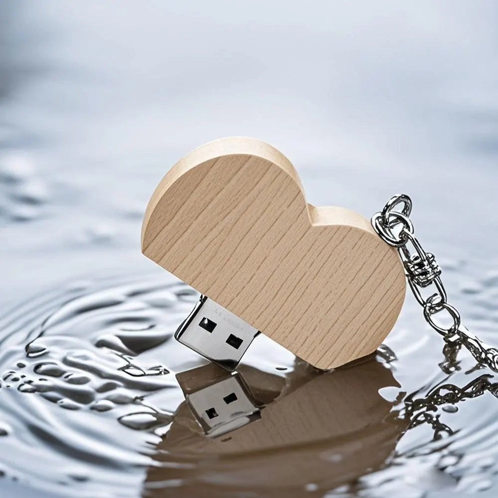 Wooden Heart USB Flash Drive | Custom Logo Wedding Gift 4–64GB USB Flash Drive PRIMED