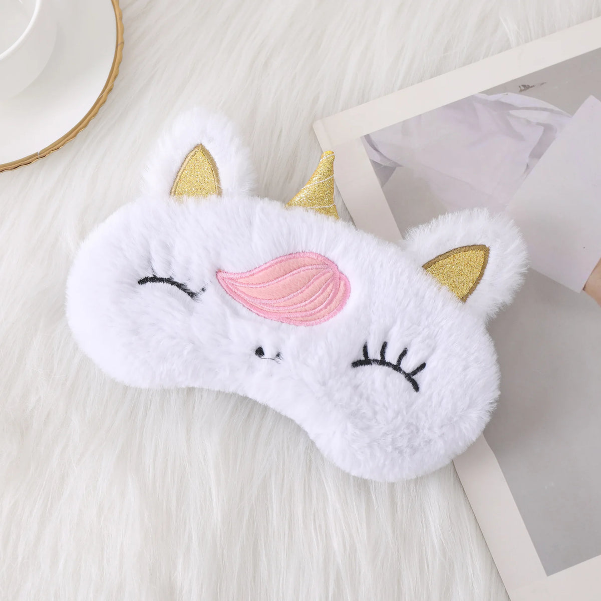 Unicorn Plush Sleep Mask – Soft Blackout Eye Cover for Girls