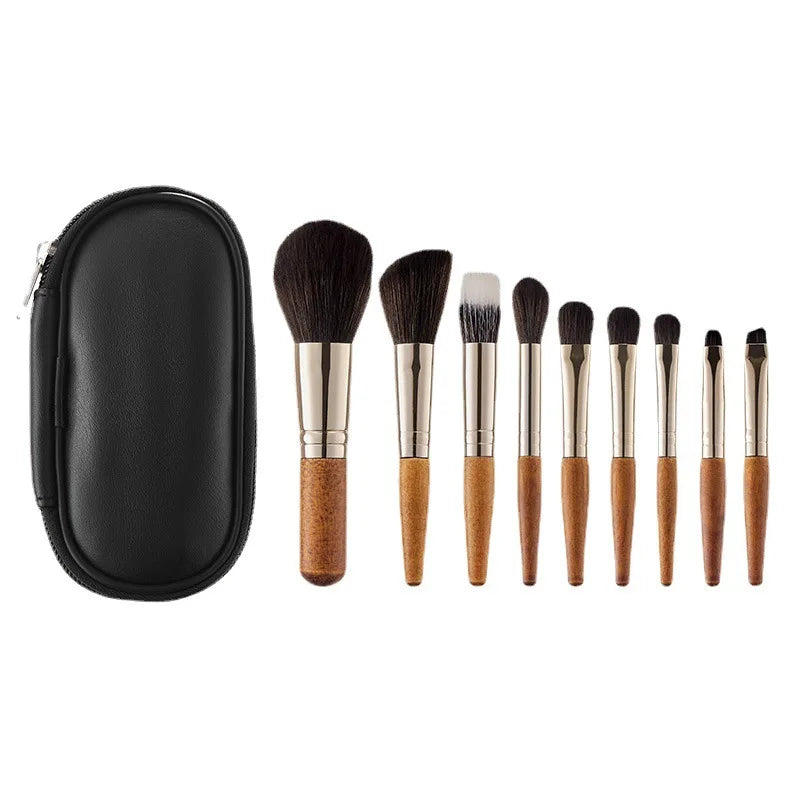 9-Piece Mini Travel Makeup Brush Set with Pouch