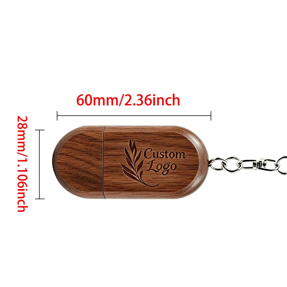 Wooden USB Flash Drive Custom Logo Key Chain | 4–32GB Gift Wooden USB Flash Drive PRIMED