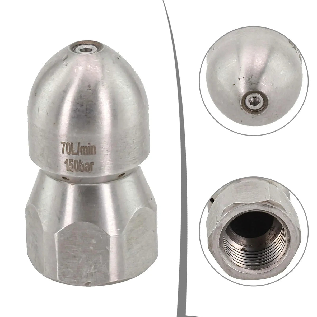 Stainless Steel Drain Jetter Nozzle 150 Bar 70L/min G1/2"