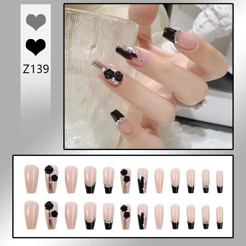 French Press On Nails Set – 24 Short Acrylic Tips with Glue