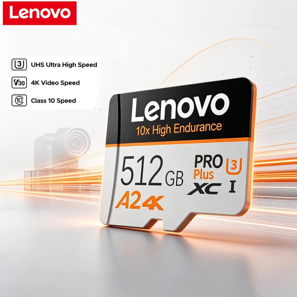 Lenovo Micro SD Card 128GB–512GB | Class 10 U3 V30 A2 MicroSD Memory Card PRIMED