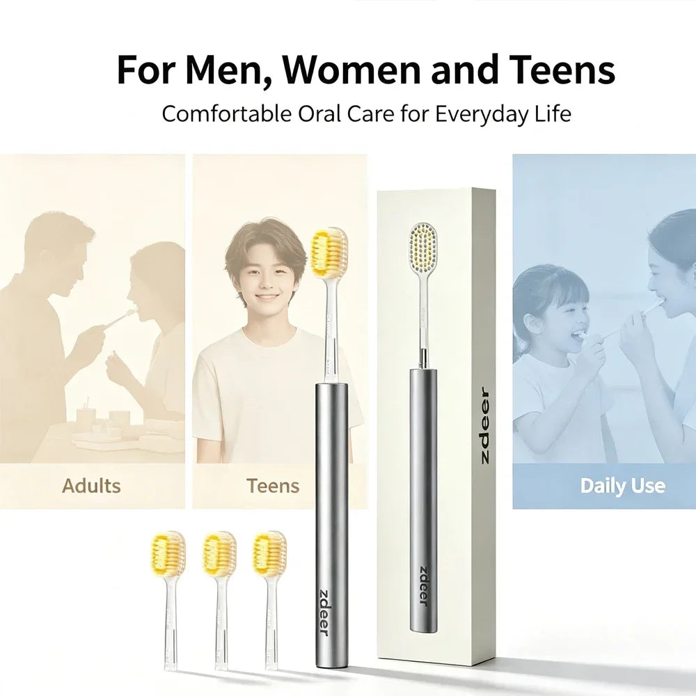ZDEER Metal Toothbrush Set – 6 Soft Replaceable Brush Heads