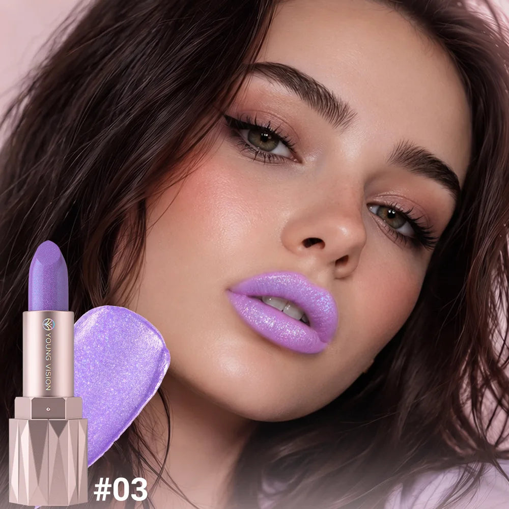 Pearlescent Shimmer Lipstick – Glitter Metallic Waterproof Matte