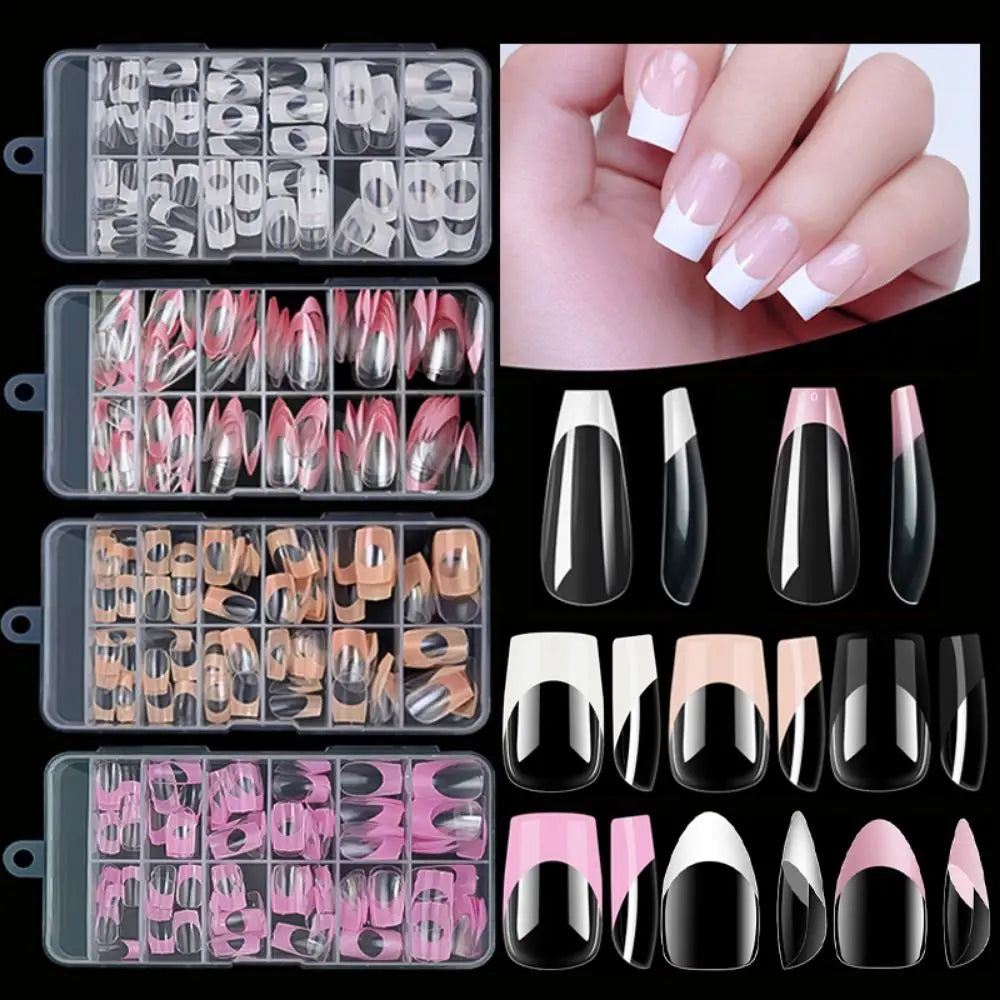 120Pcs French Style False Nails – Mixed Size Full Cover Tips
