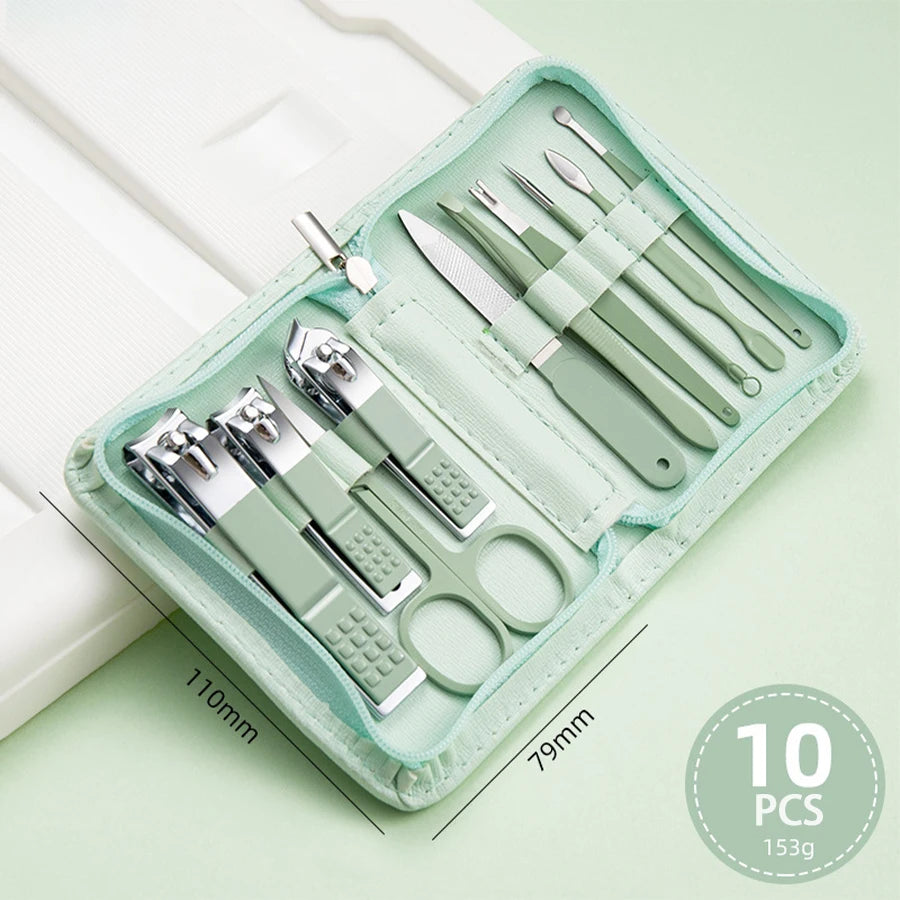 Stainless Steel Nail Clipper Manicure Set with Zipper Bag Manicure Tool Set PRIMED 10 pcs