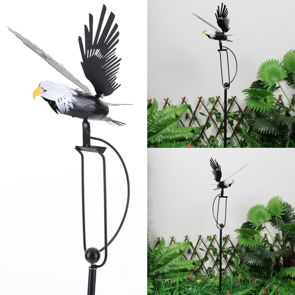 Metal Eagle Wind Spinner Garden Stake – Kinetic Bird Deterrent Garden Wind Spinner PRIMED
