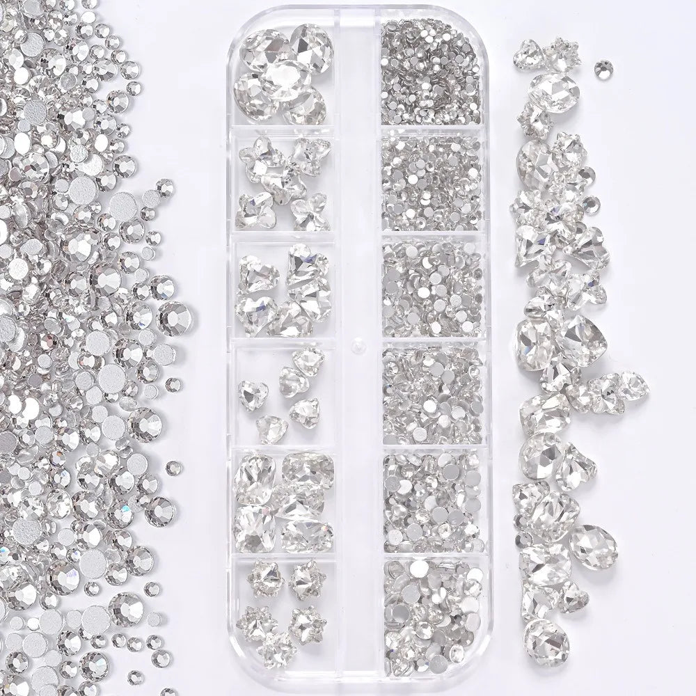 12-Grid 3D Nail Art Rhinestones – Mixed Glass Charms DIY Nail Art Rhinestones PRIMED 1