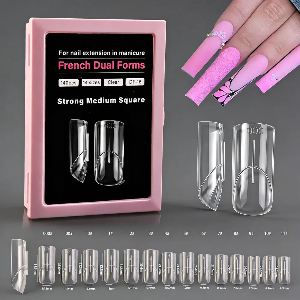 140Pcs French Nail Dual Forms | 14 Sizes Ultra-Thin C-Curve