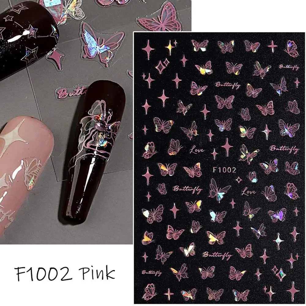 Y2K Laser Nail Stickers – Glitter Butterfly Nail Art Decals