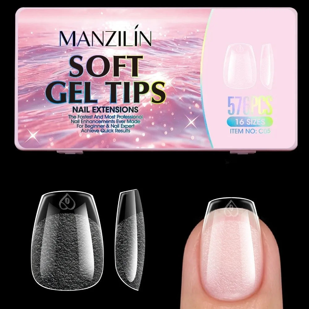 576Pcs Clear Press On Nail Tips | 16 Sizes Full Cover DIY Kit Press On Nail Tips PRIMED 576pcs-5