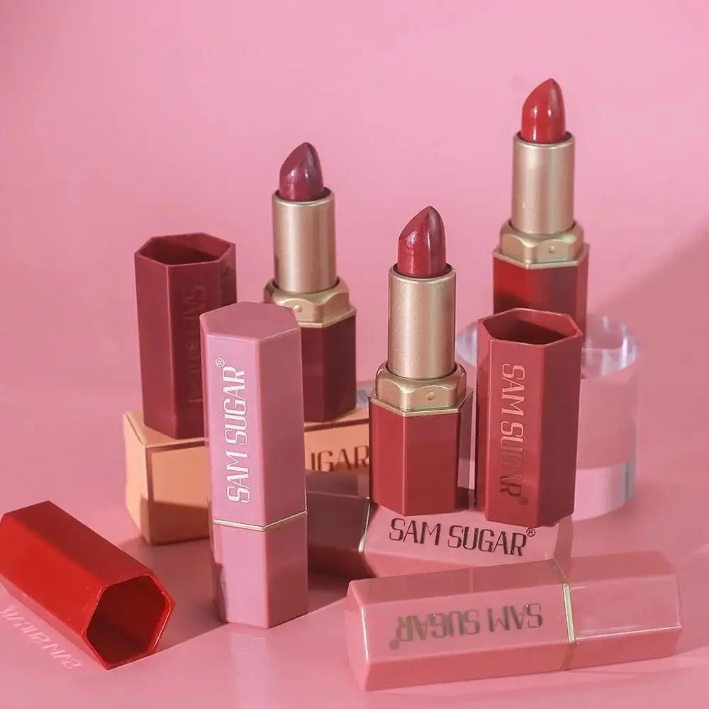 SAM SUGAR Gold Bar Lipstick – 6 Colors Pearlescent Glitter