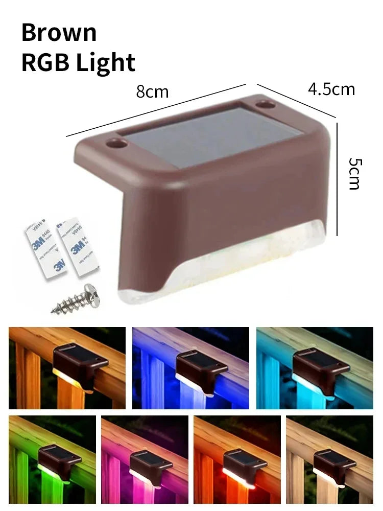 Waterproof LED Solar Deck Lights – Outdoor Fence Wall Lamp Solar Outdoor Light PRIMED Brown RGB Light 1 Pieces