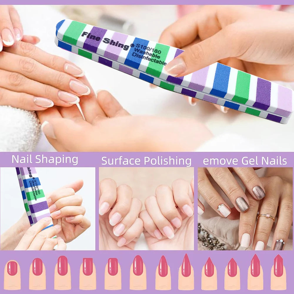 JEARLYU Double-Sided Sponge Nail Files 100/180 Grit | 2–20 Pcs Nail File PRIMED