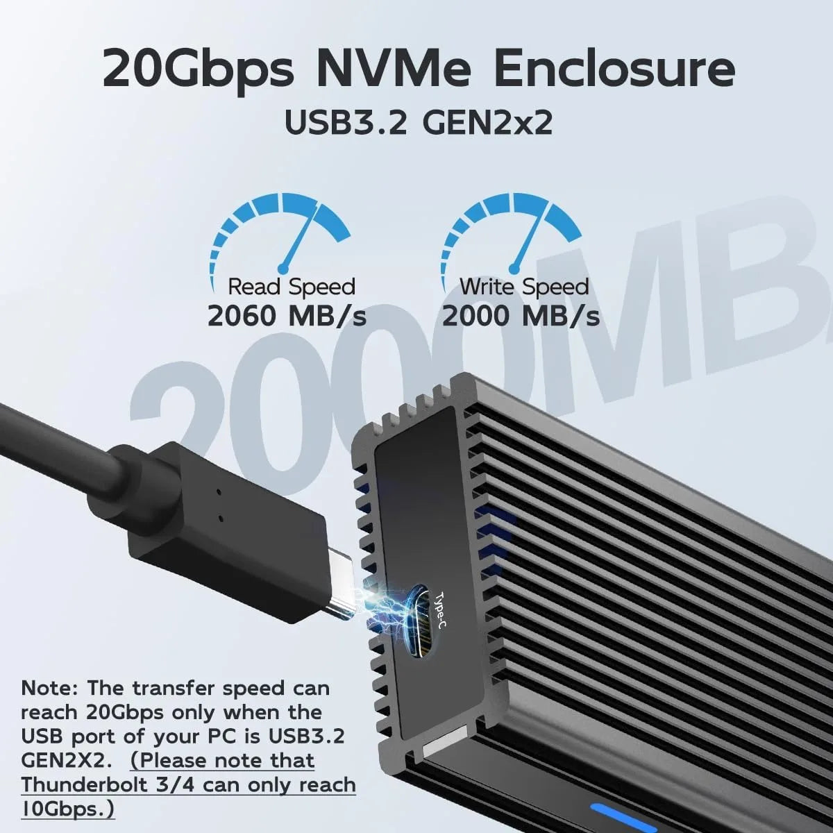 MAIWO 20Gbps M.2 NVMe SSD Enclosure USB 3.2 GEN2x2 Type-C NVMe SSD Enclosure PRIMED