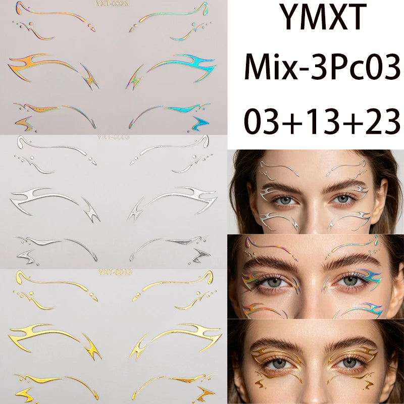 Holographic Laser Eyeliner Stickers – Waterproof Face Art Decals Face Art Sticker PRIMED Mixed-3Pc03