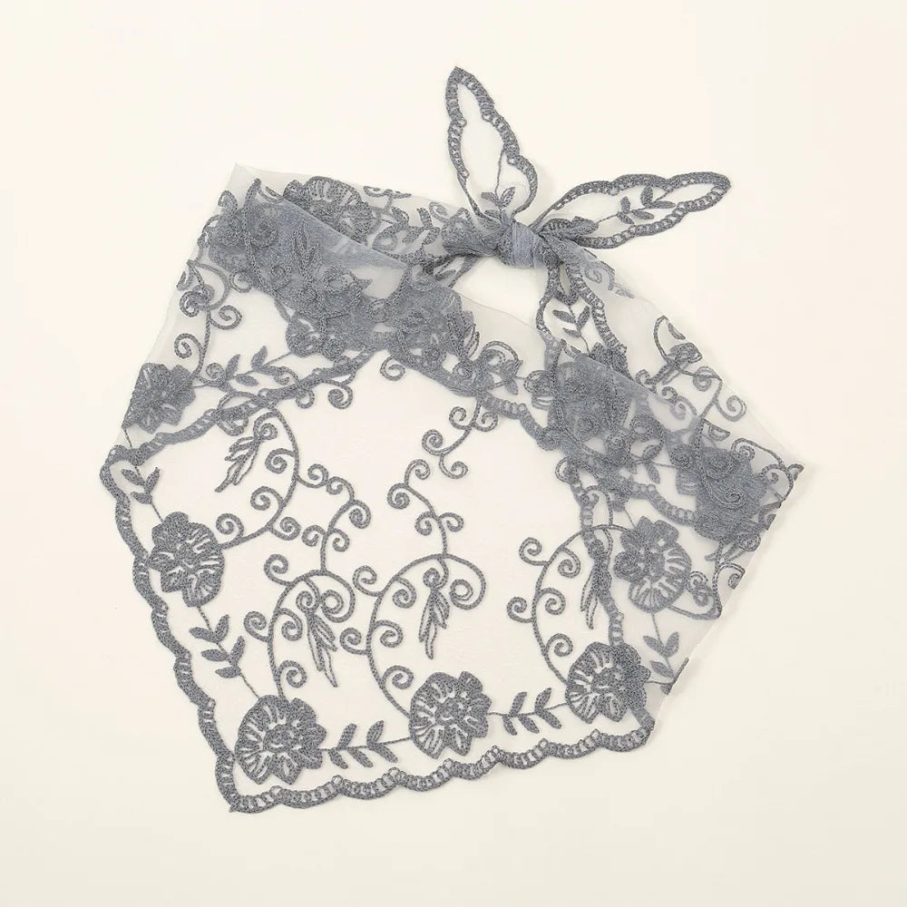 Hollow Lace Hair Scarf Headband – Vintage Triangular Bandana Lace Hair Scarf PRIMED Grey