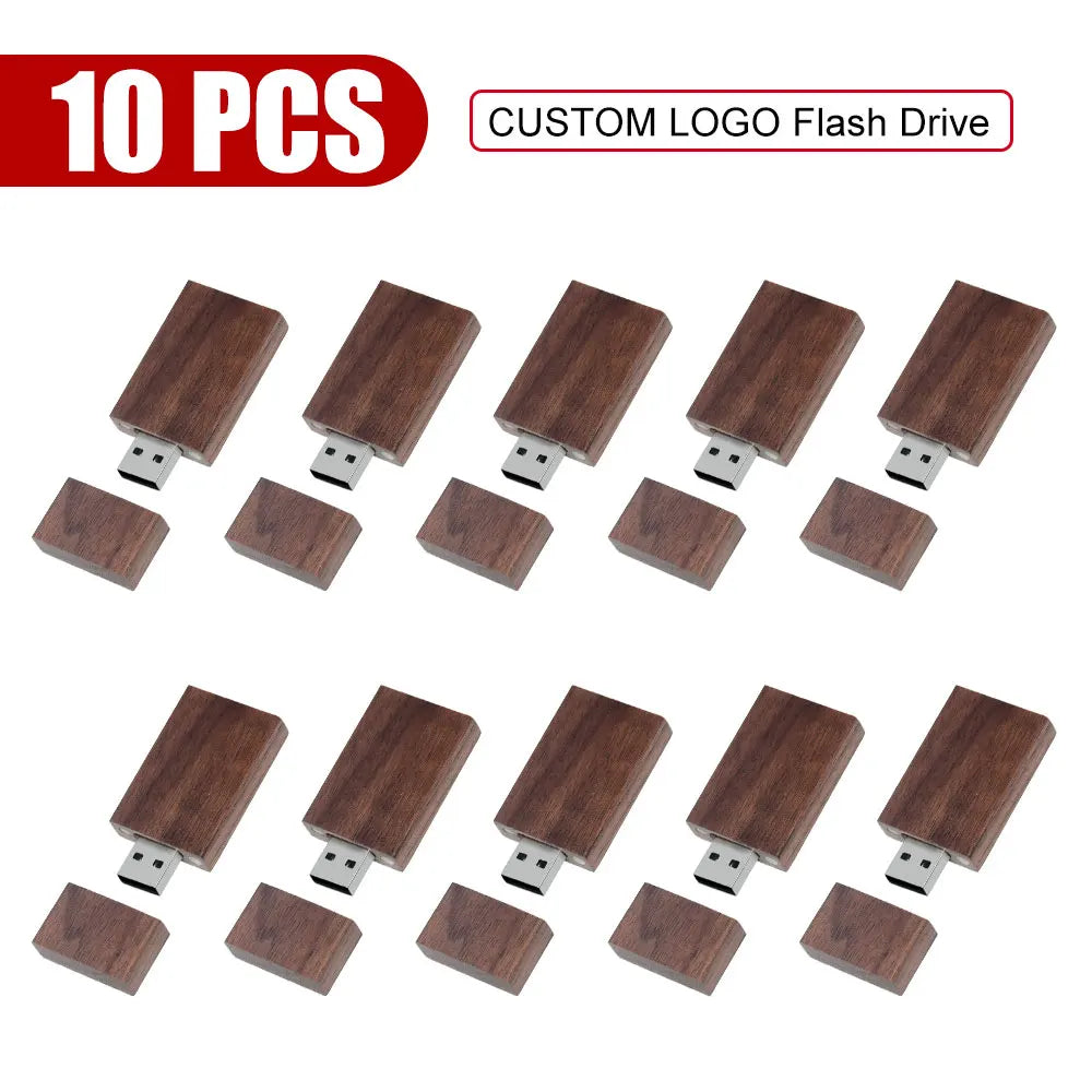 10-Pack Walnut Wooden USB Flash Drives | Free Custom Logo Wooden USB Flash Drive PRIMED 4GB Walnut wood