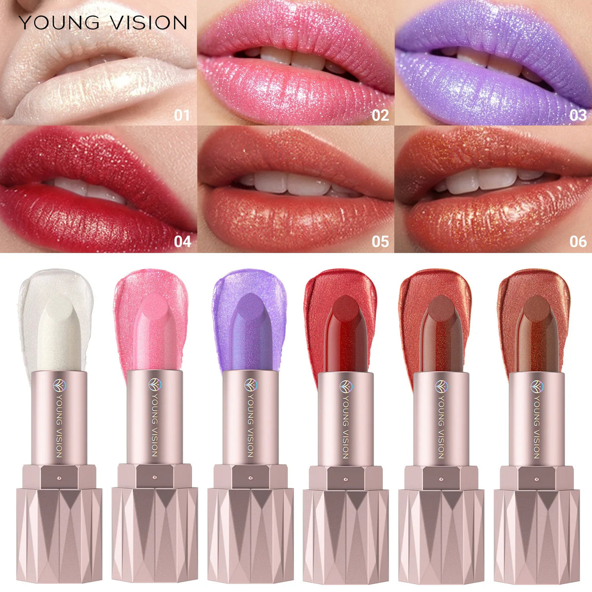 Pearlescent Shimmer Lipstick – Glitter Metallic Waterproof Matte