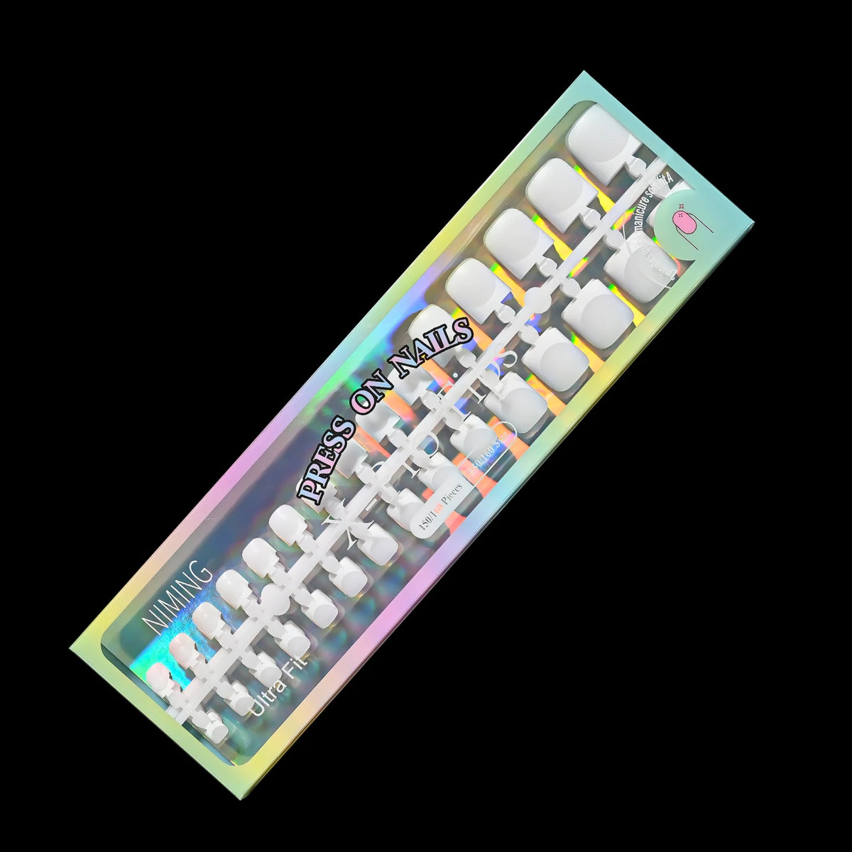 150Pcs Press-On Toenails French Square Tips – Grey & White