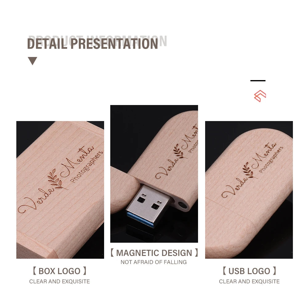 10-Pack Bamboo USB Flash Drives | Free Custom Logo 64GB/32GB USB Flash Drive PRIMED