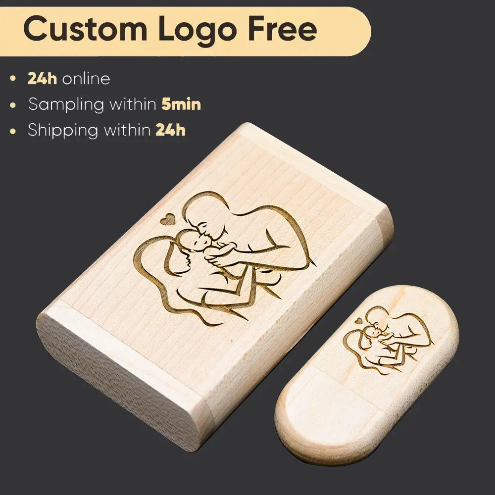 Wooden USB Flash Drive 4–64GB | Free Custom Logo Engraving USB Flash Drive PRIMED