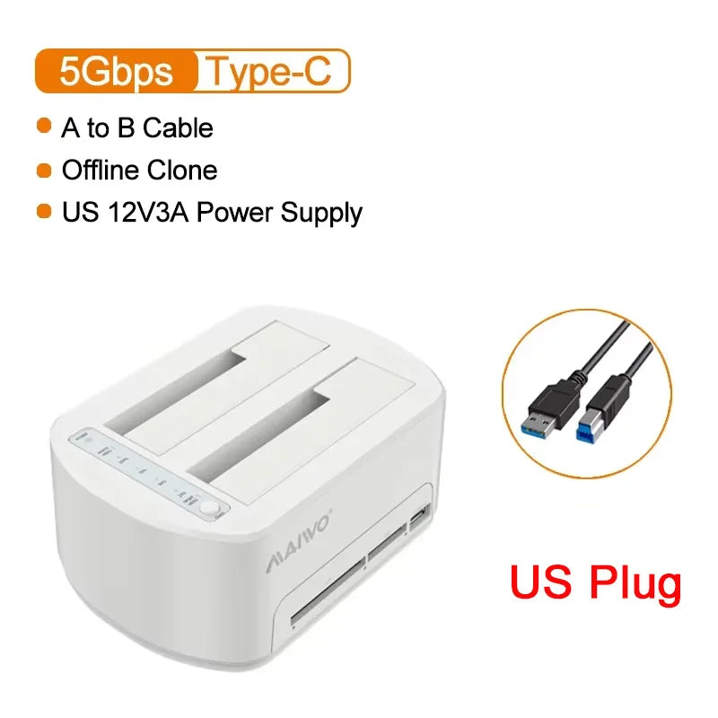 MAIWO Dual Bay HDD Dock USB 3.0, Offline Clone & Card Reader HDD Docking Station PRIMED US Plug