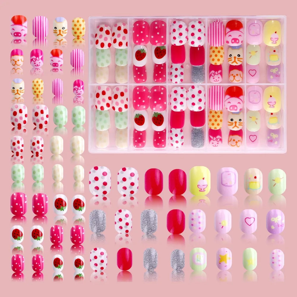 Kawaii Kids Press On Nails – 120pcs Candy Color Fake Nails