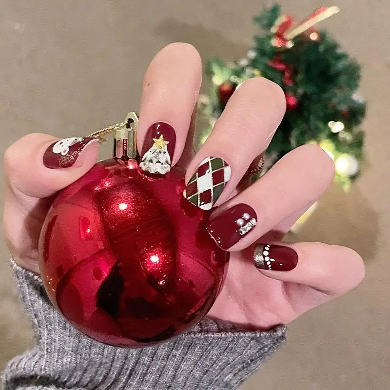 French Press On Nails Set – 24 Short Acrylic Tips with Glue