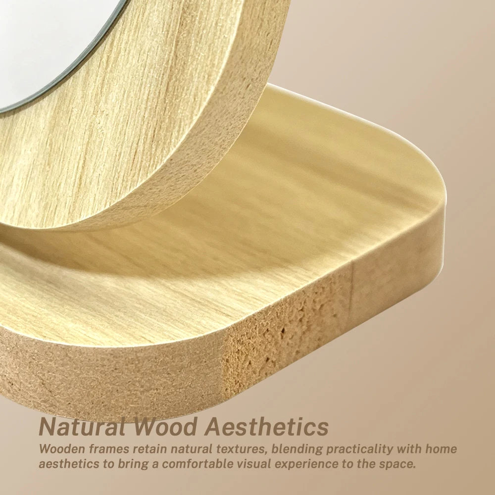 Wooden Vanity Makeup Mirror HD 360° Rotating Folding Desktop