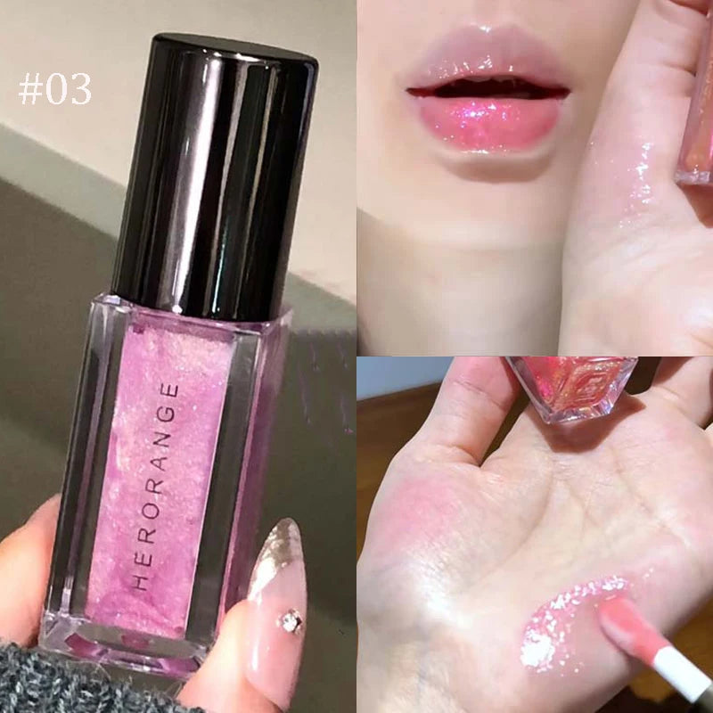 Pink Glitter Lip Gloss – Shimmer Mirror Lip Glaze & Tint Glitter Lip Gloss PRIMED 03